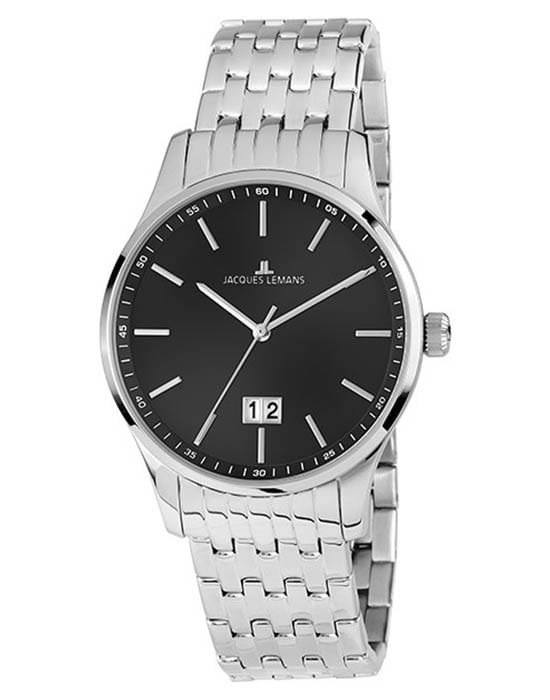 Jacques Lemans Jacques Lemans 1-1862G  1-1862G кварцевые мужские часы черный циферблат, браслет нержавеющая сталь — вид спереди