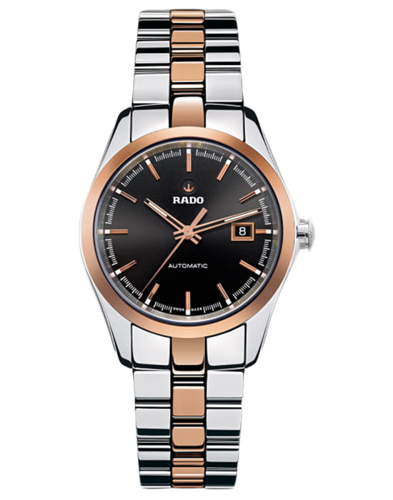 Rado Rado Hyperchrome Automatic R32087152 Automatic R32087152 механические женские часы черный циферблат, браслет сталь c pvd покрытием — вид спереди