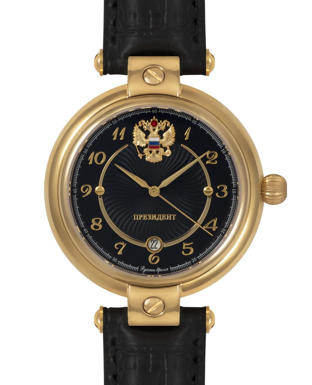 Президент Президент 4896212  4896212 механические мужские часы черный циферблат, браслет кожаный — вид спереди