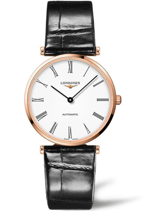Longines Longines La Grande Classique L4.918.1.91.2  L49181912 механические мужские часы белый циферблат, браслет кожаный — вид спереди