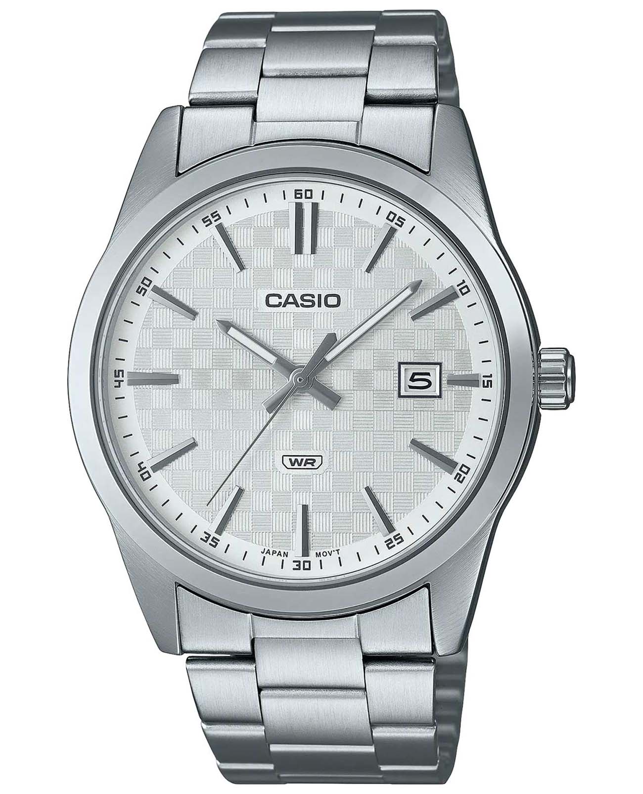 Casio Casio Collection MTP-VD03D-7AUDF (MTP-VD03D-7A)  MTP-VD03D-7A кварцевые мужские часы серебристый циферблат, браслет нержавеющая сталь — вид спереди