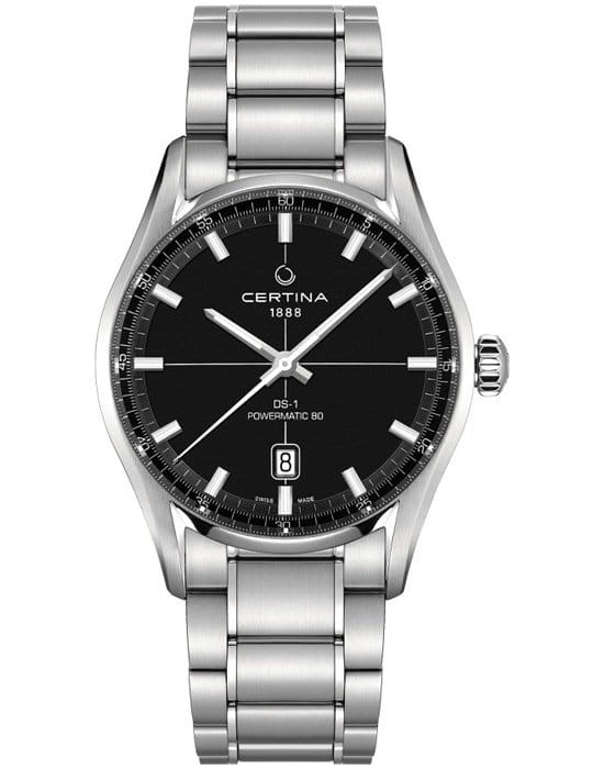 Certina Certina DS-1 C029.407.11.051.00 DS 1 C0294071105100 механические мужские часы черный циферблат, браслет нержавеющая сталь — вид спереди