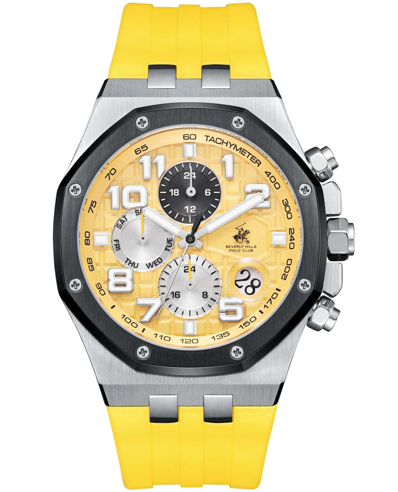 Beverly Hills Polo Club Beverly Hills Polo Club BP3783X.304  BP3783X.304 кварцевые мужские часы желтый циферблат, браслет каучук — вид спереди
