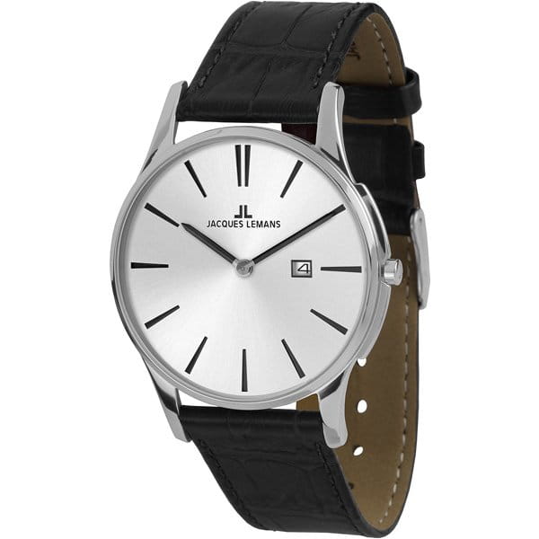 Jacques Lemans Jacques Lemans 1-1936B  1-1936B кварцевые мужские часы  циферблат, браслет кожа + текстиль — вид спереди