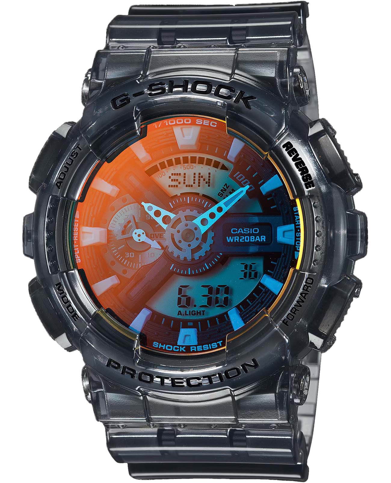 Casio Casio G-Shock GA-110TLS-8ADR (GA-110TLS-8A) GA-110 GA-110TLS-8A электронные мужские часы  циферблат, браслет пластик — вид спереди