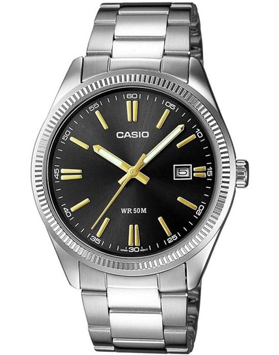 Casio Casio MTP-1302PD-1A2  MTP-1302PD-1A2VEF кварцевые мужские часы черный циферблат, браслет нержавеющая сталь — вид спереди