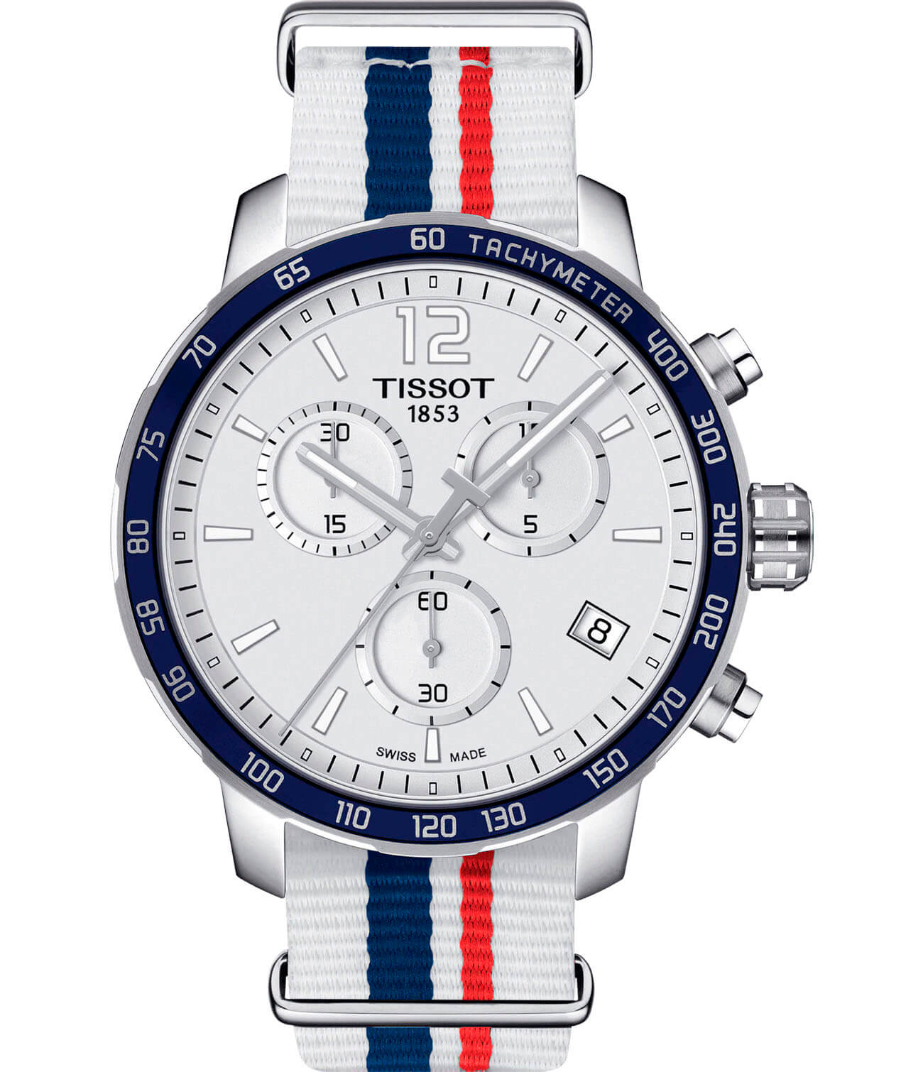 Tissot Tissot Quickster Nato Chronograph T095.417.17.037.09 Quickster T0954171703709 кварцевые мужские часы белый циферблат, браслет тканевый — вид спереди