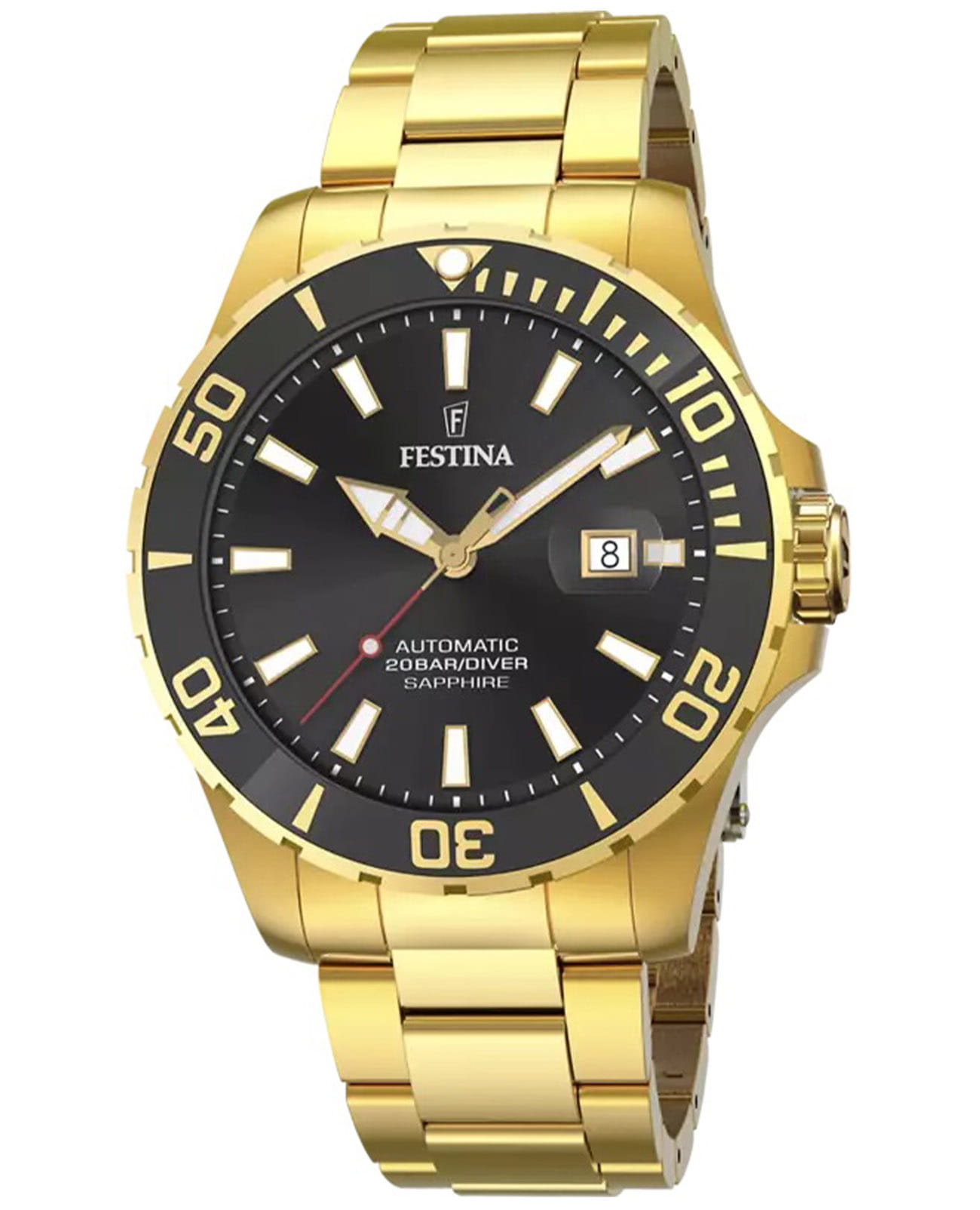 Festina Festina Automatic F20533/2  F20533/2 механические мужские часы черный циферблат, браслет сталь c pvd покрытием — вид спереди