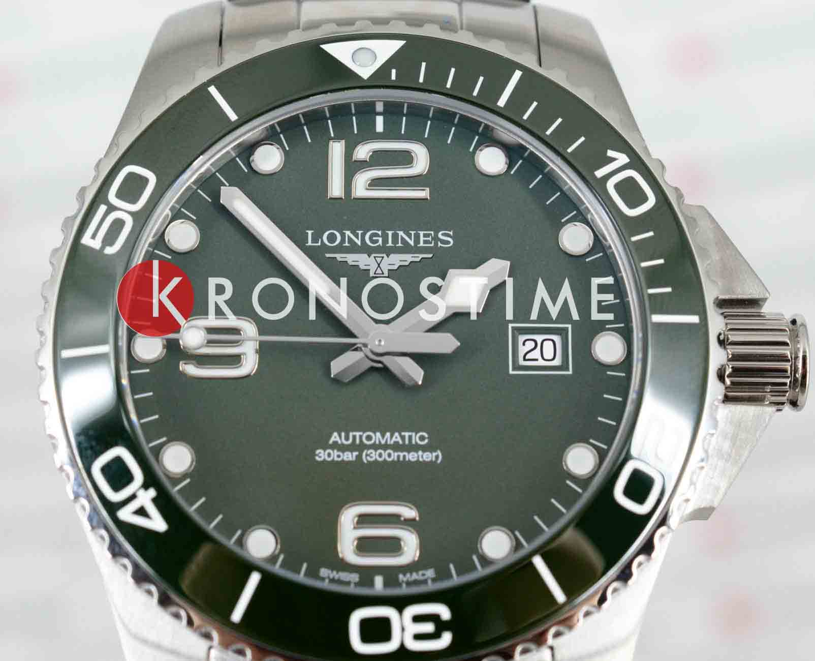 Longines Longines HydroConquest L3.782.4.06.6 мужские часы зеленый циферблат на запястье