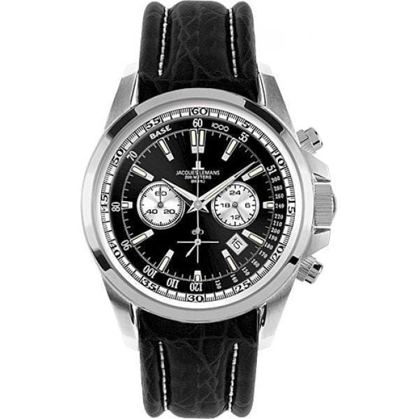 Jacques Lemans Jacques Lemans 1-1117AN  1-1117AN кварцевые мужские часы черный циферблат, браслет кожа + текстиль — вид спереди