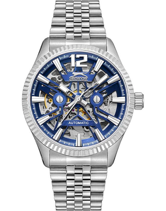 Slazenger Slazenger SL.09.2369.1.02  SL.09.2369.1.02 механические мужские часы синий циферблат, браслет суперметалл — вид спереди