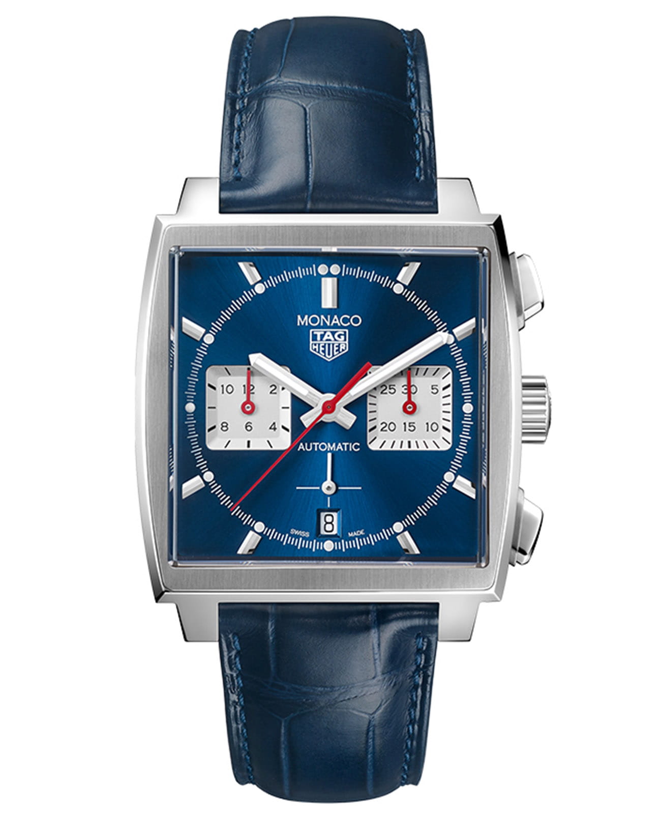 TAG Heuer TAG Heuer Monaco CBL2111.FC6453  CBL2111.FC6453 механические мужские часы синий циферблат, браслет кожаный — вид спереди