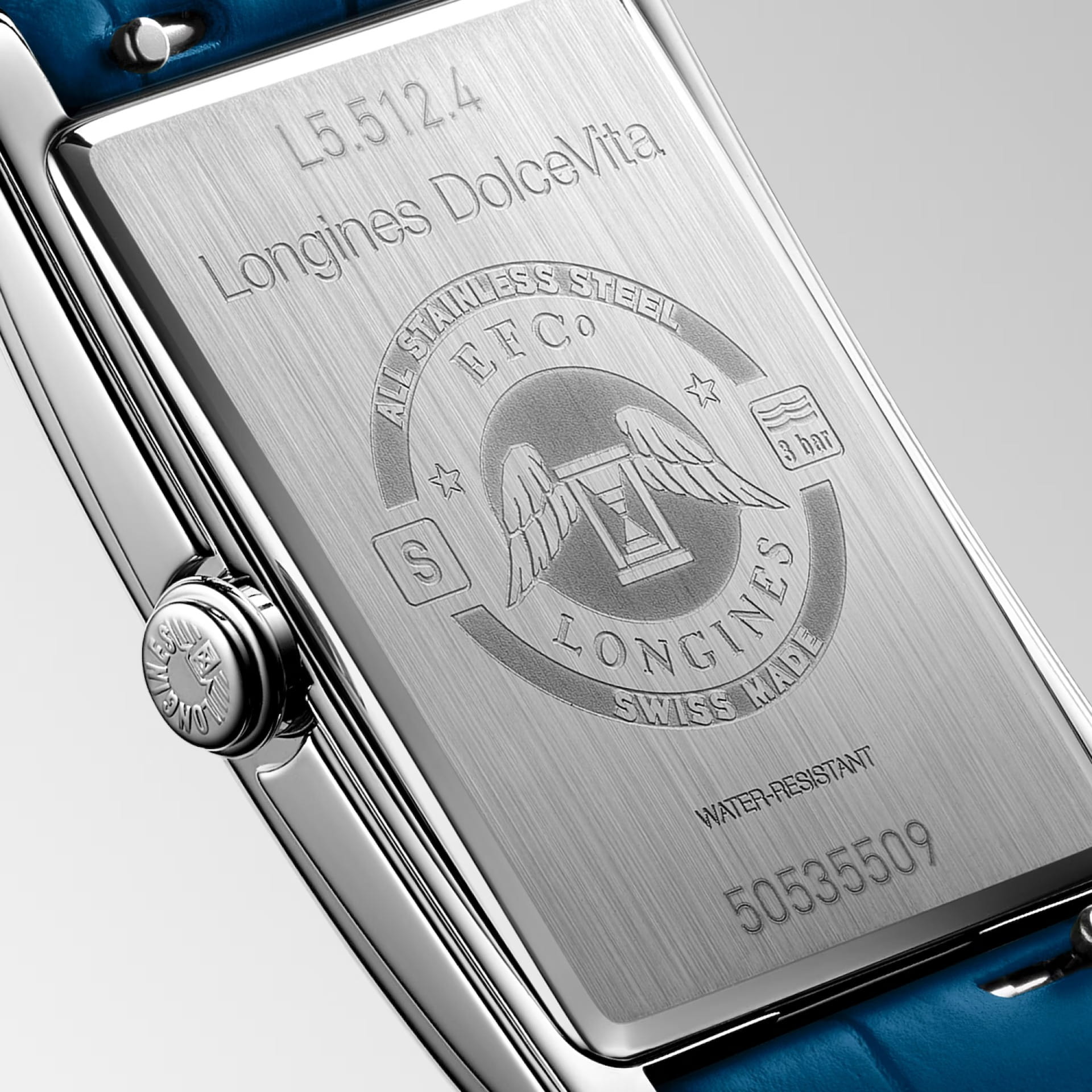 Longines Longines DolceVita L5.512.4.90.2 кварцевые женские часы часы крупный план синий циферблата