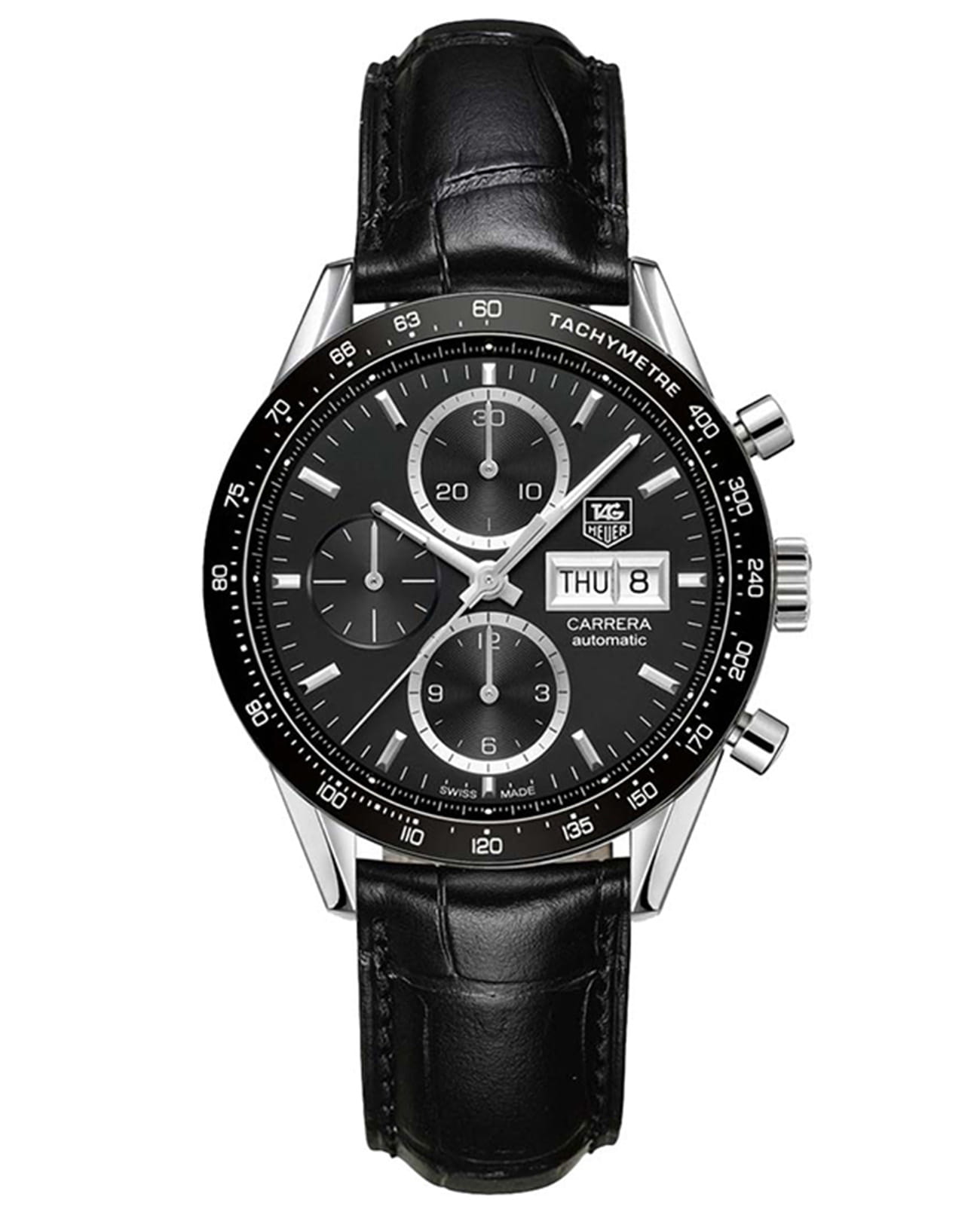 TAG Heuer TAG Heuer Carrera CV201AG.FC6266  CV201AG.FC6266 механические мужские часы черный циферблат, браслет кожаный — вид спереди
