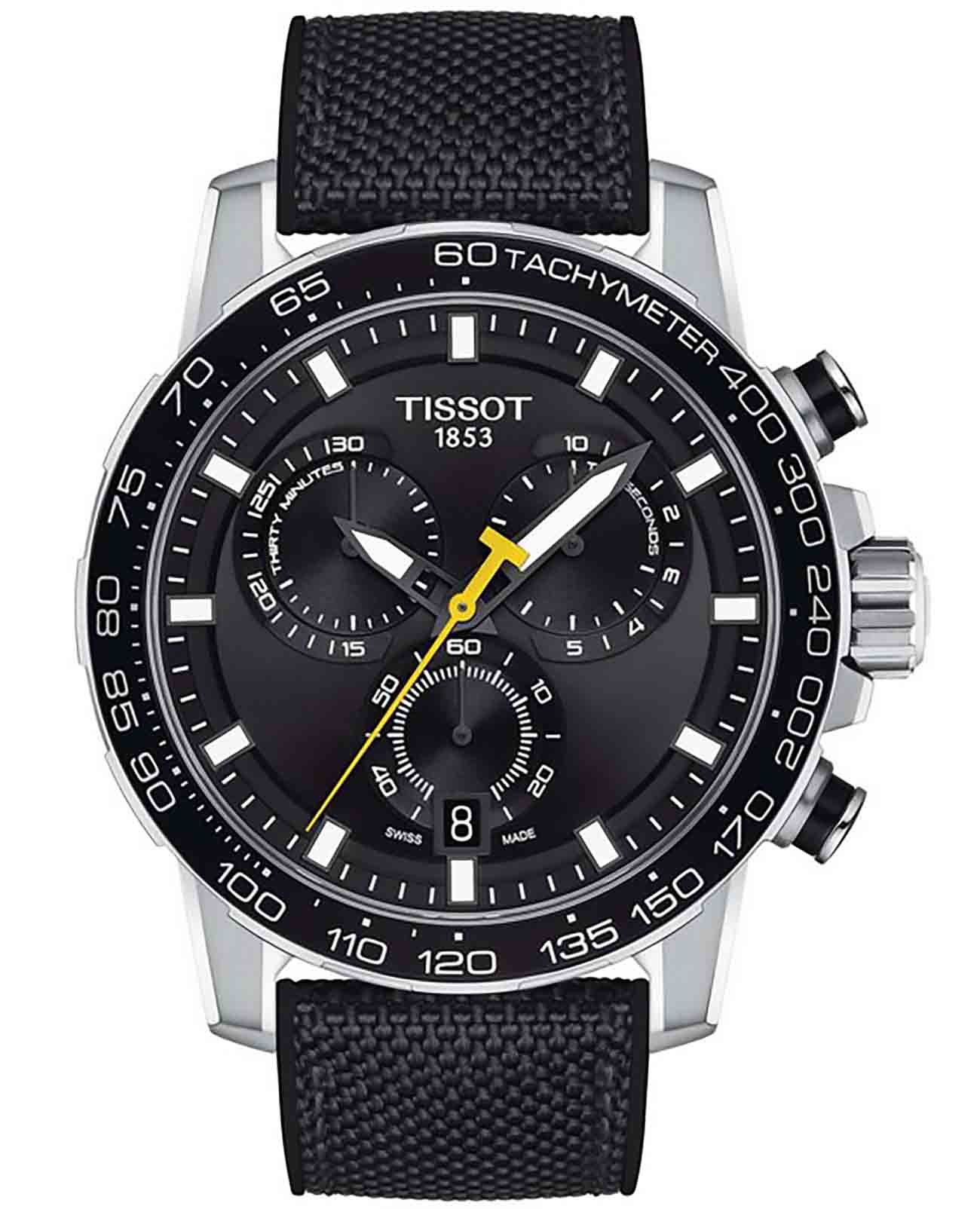 Tissot Tissot SuperSport Chrono T125.617.17.051.02 SuperSport Chrono T1256171705102 кварцевые мужские часы черный циферблат, браслет кожа + текстиль — вид спереди