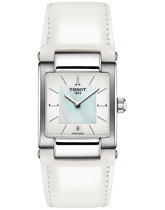 Tissot Tissot T02 T090.310.16.111.01  T0903101611101 кварцевые женские часы белый циферблат, браслет кожаный — вид спереди
