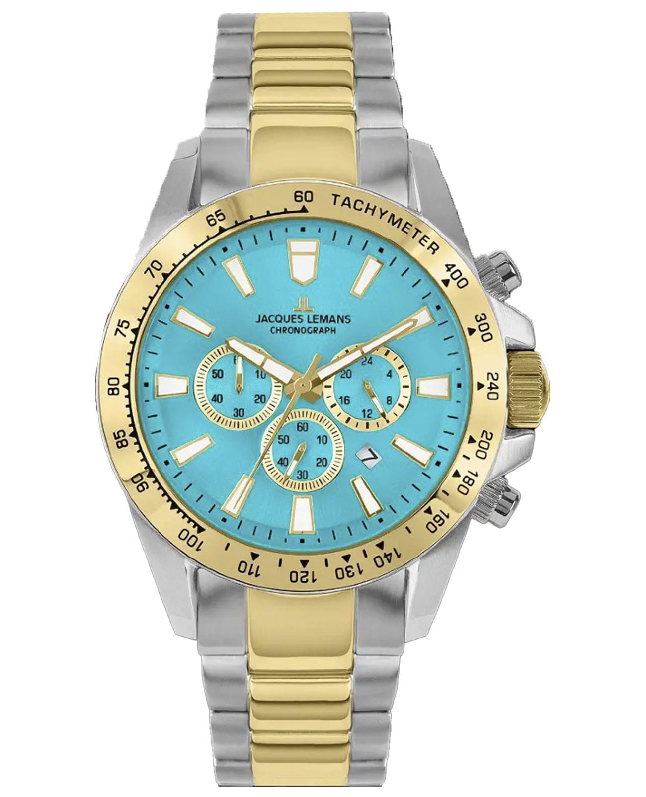 Jacques Lemans Jacques Lemans Liverpool 1-2140J  1-2140J кварцевые мужские часы голубой циферблат, браслет нержавеющая сталь с pvd-покрытием — вид спереди