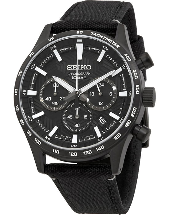 Seiko Seiko SSB417P1  SSB417P1 кварцевые мужские часы черный циферблат, браслет нейлон — вид спереди