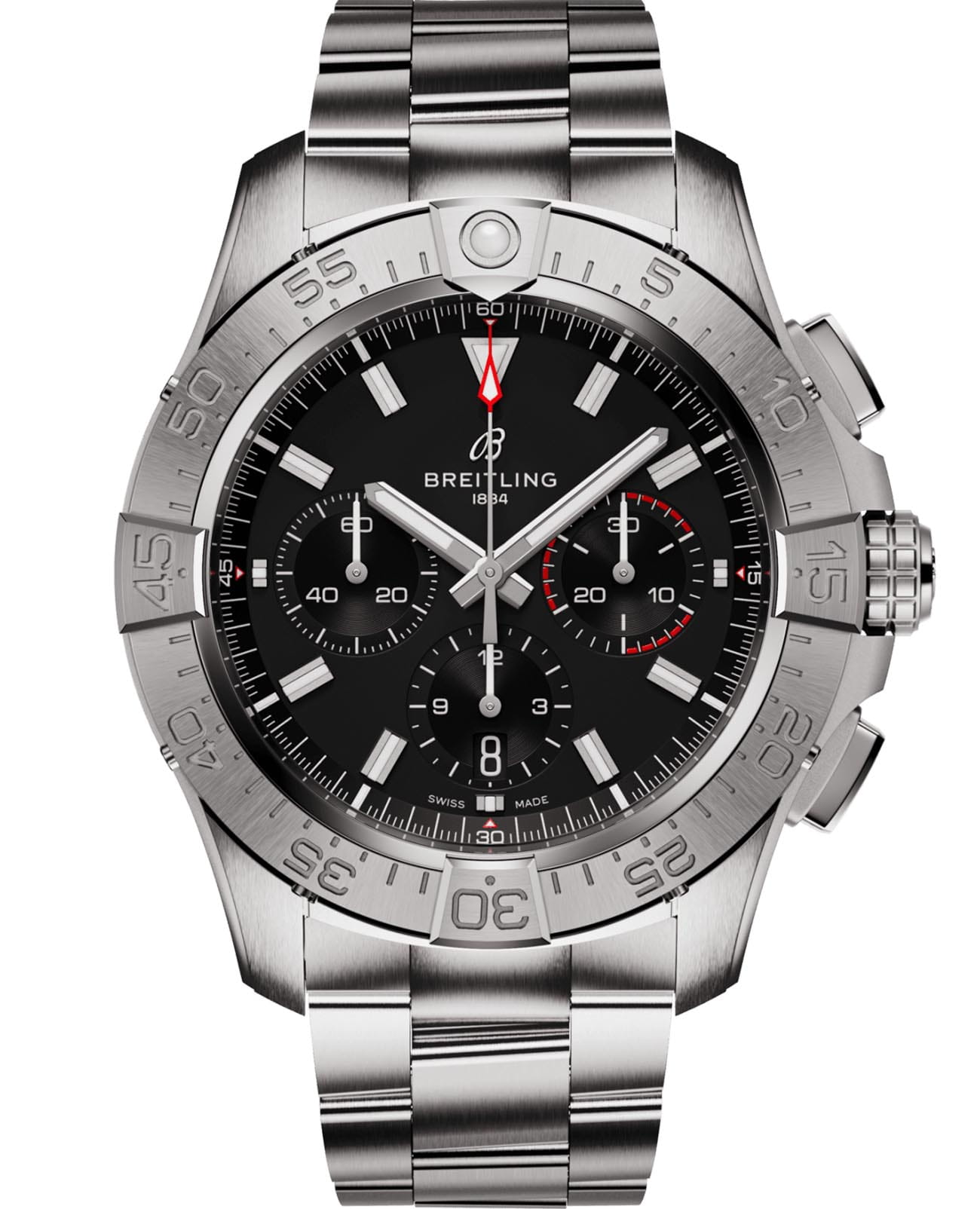 Breitling Breitling Avenger B01 Chronograph 44 AB0147101B1A1  AB0147101B1A1 механические мужские часы черный циферблат, браслет нержавеющая сталь — вид спереди