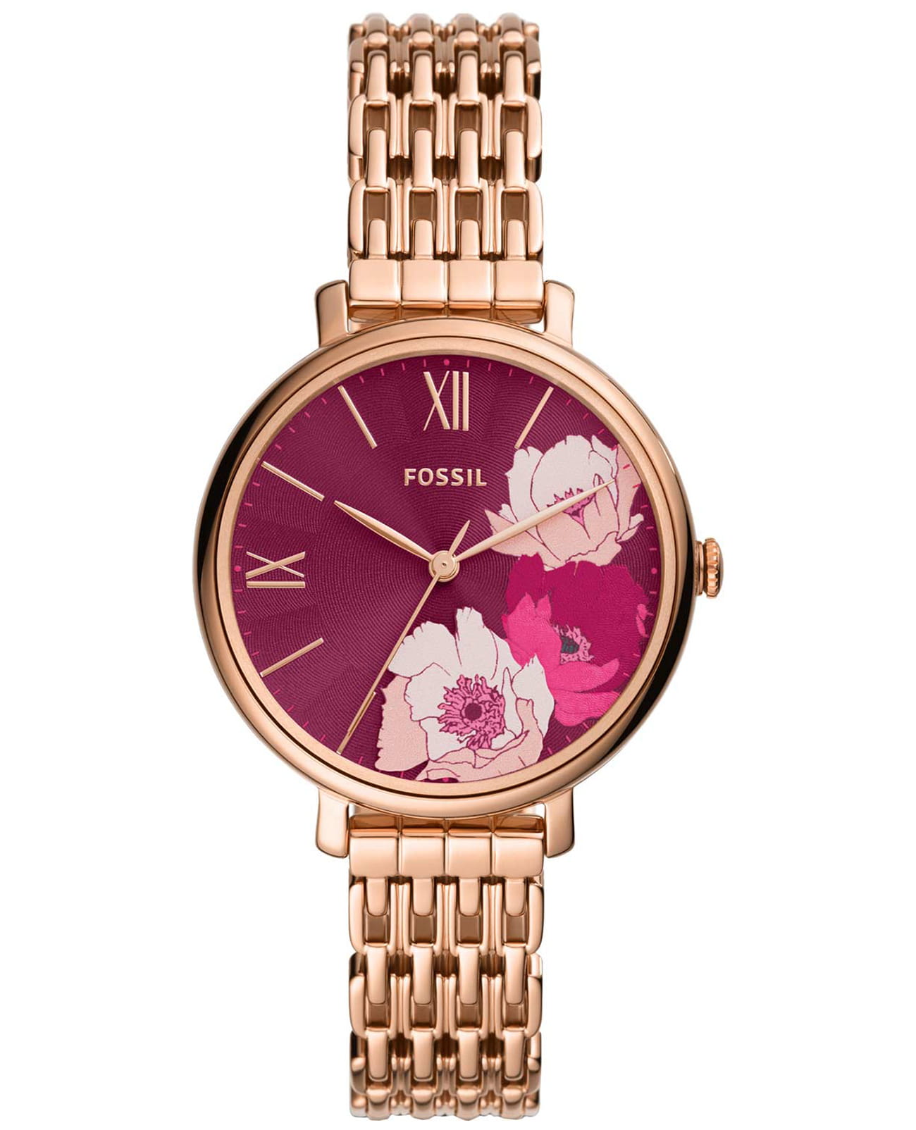 Fossil Fossil FB-02  ES5078  ES5078 кварцевые женские часы розовый циферблат, браслет сталь с ip покрытием — вид спереди