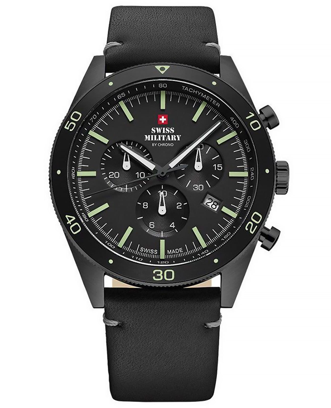 Swiss Military by Chrono Swiss Military by Chrono SM34079.08  SM34079.08 кварцевые мужские часы черный циферблат, браслет кожаный — вид спереди