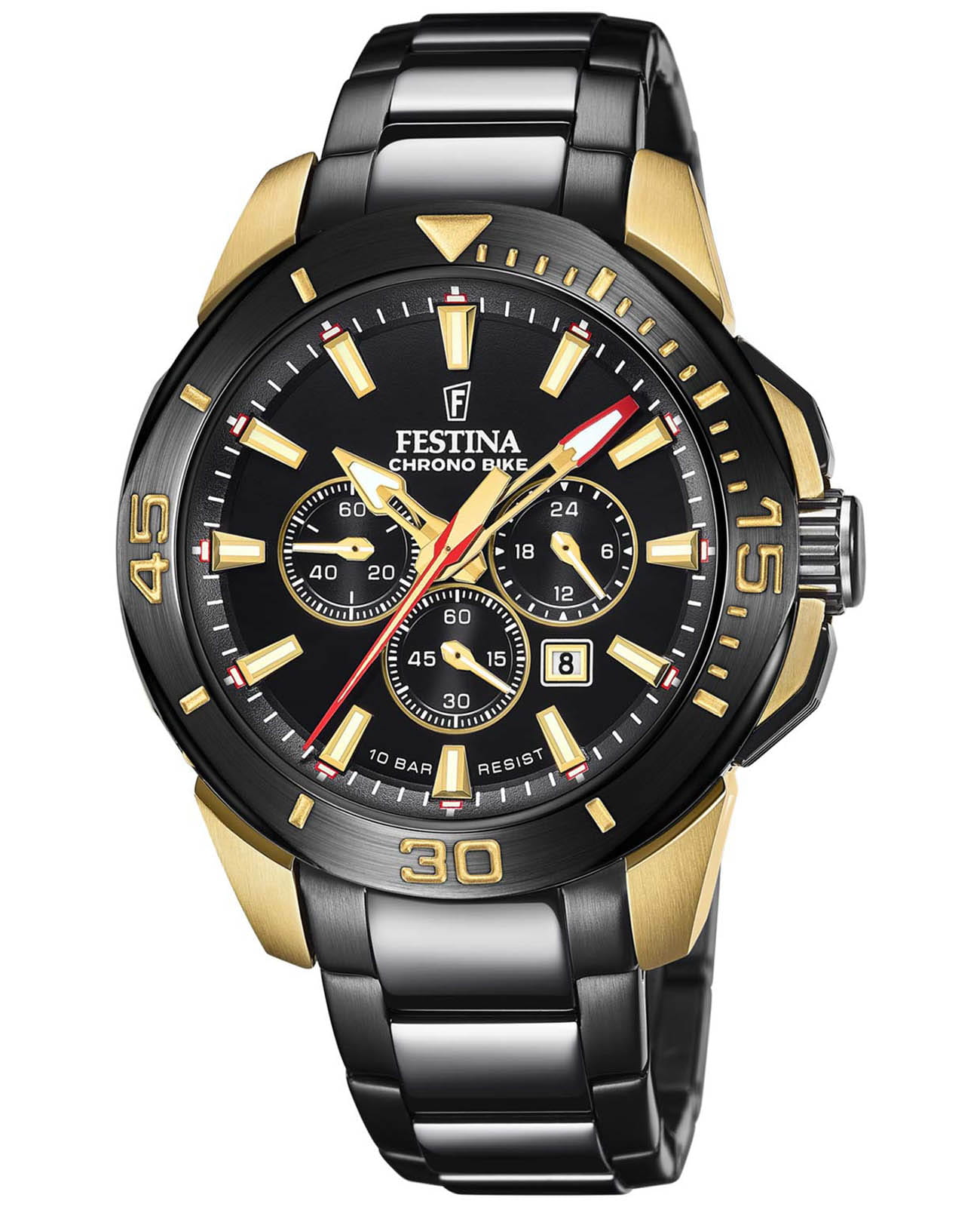 Festina Festina Chrono Bike F20644/1  F20644/1 кварцевые мужские часы черный циферблат, браслет сталь c pvd покрытием — вид спереди