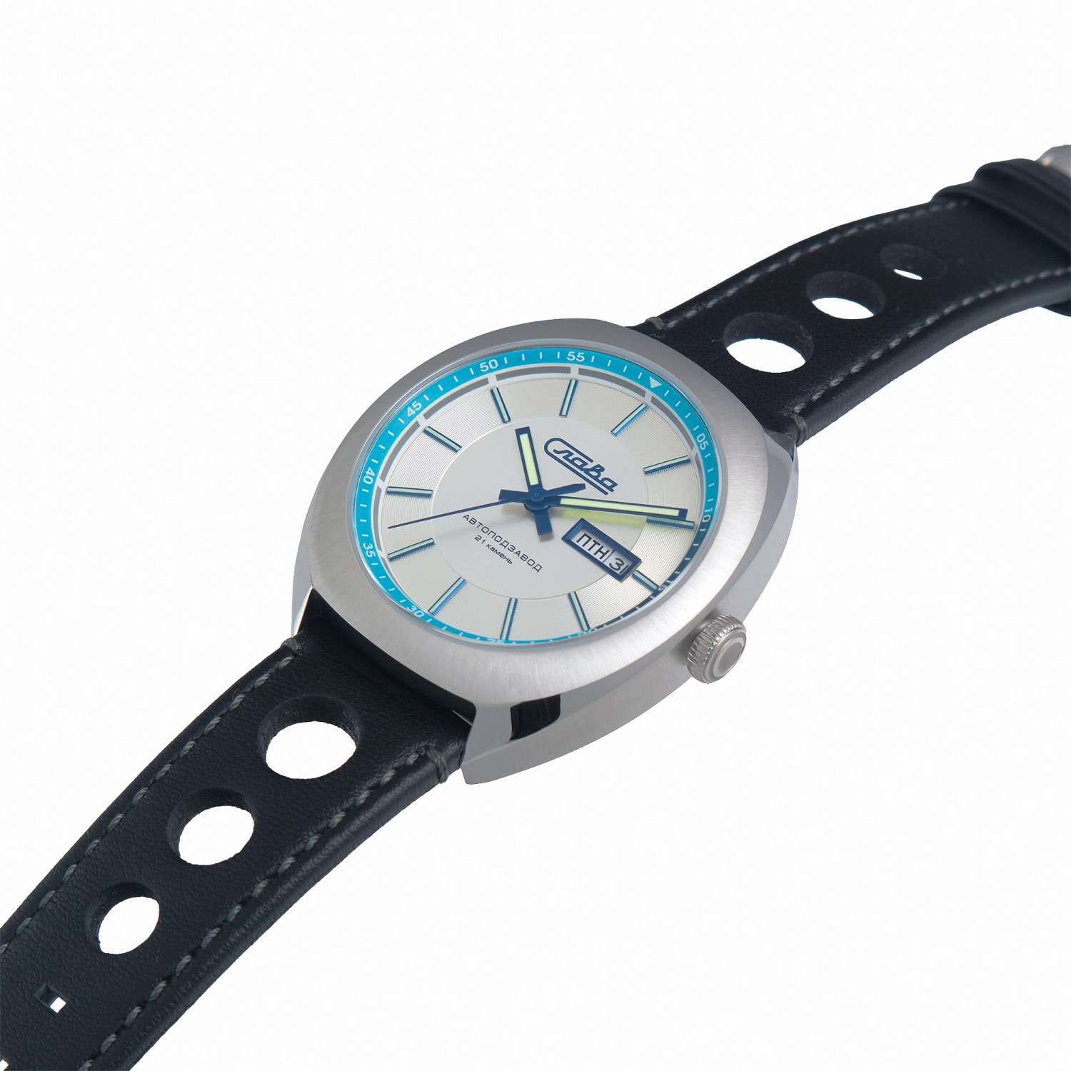 Слава Слава Мир 3010698/300-8205,  россия мужские часы на браслете кожаный боковой вид