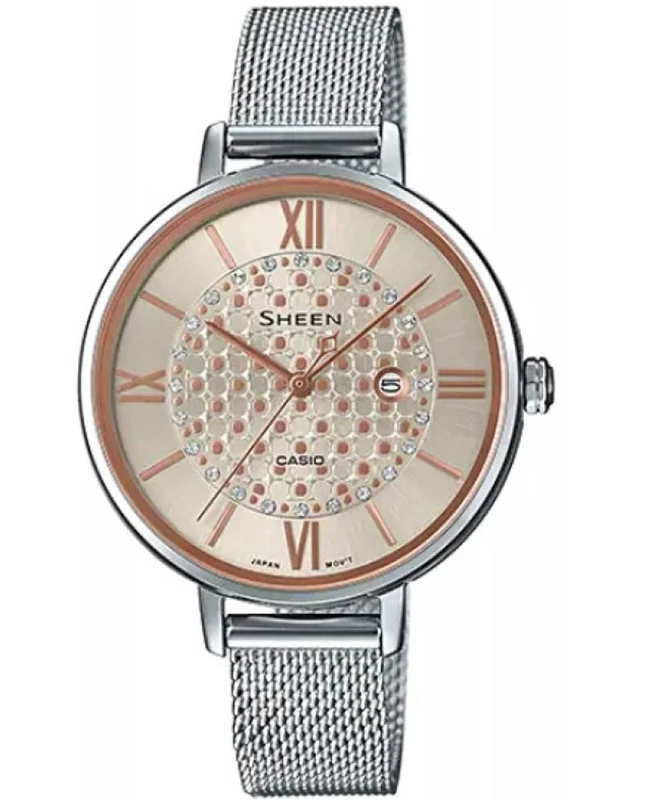 Casio Casio Sheen SHE-4059M-4A  SHE-4059M-4A кварцевые женские часы шампань циферблат, браслет нержавеющая сталь — вид спереди