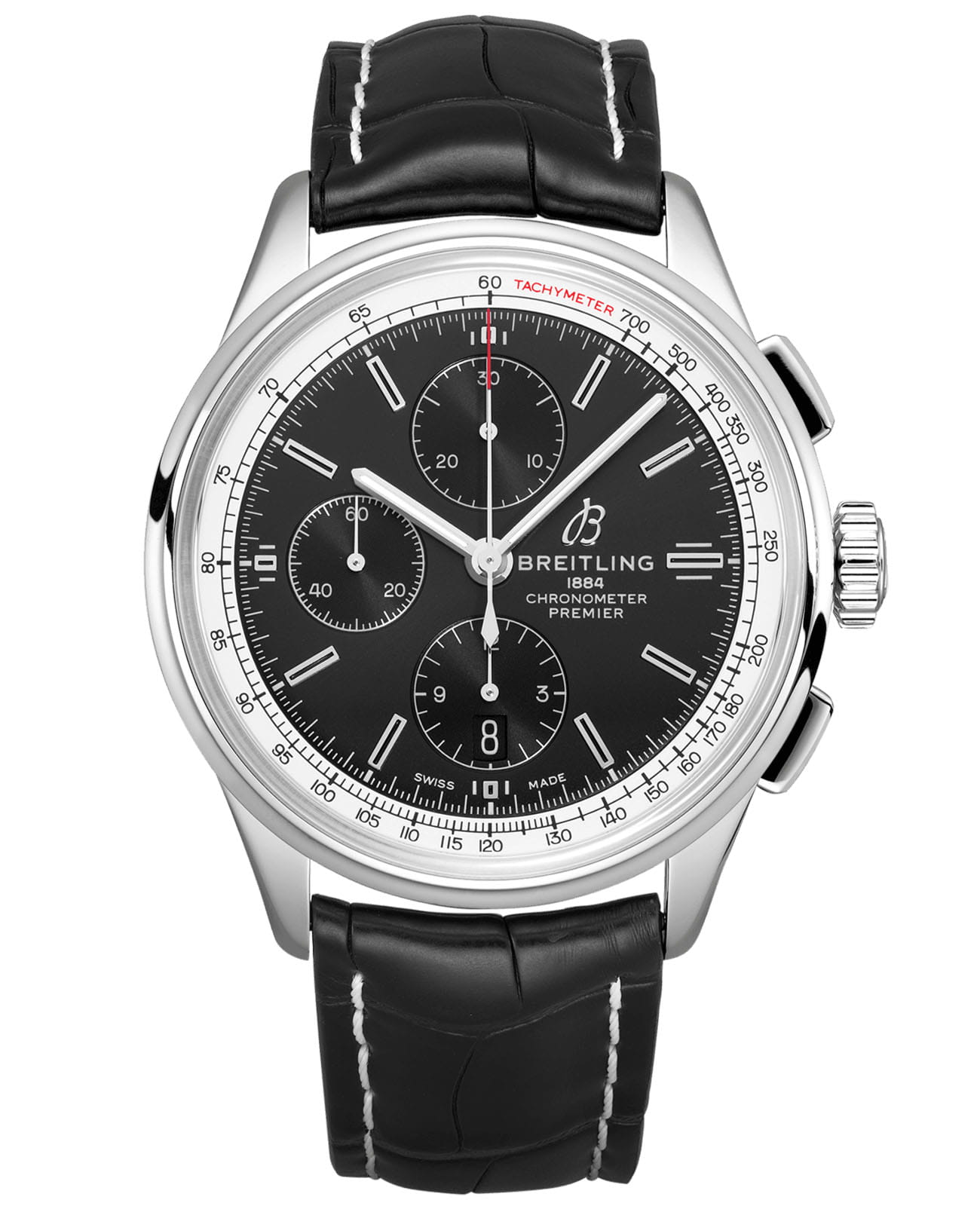 Breitling Breitling Premier Chronograph 42 A13315351B1P2  A13315351B1P2 механические мужские часы черный циферблат, браслет кожаный — вид спереди