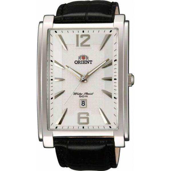 Orient Orient UNED003W (FUNED003W)  FUNED003W  мужские часы белый циферблат, браслет кожа + текстиль — вид спереди