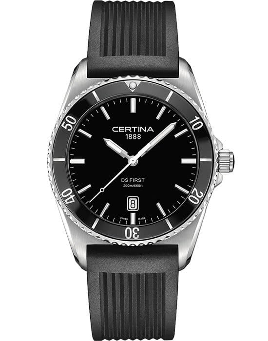 Certina Certina DS First C014.410.17.051.00 DS First C0144101705100 кварцевые мужские часы черный циферблат, браслет каучук — вид спереди