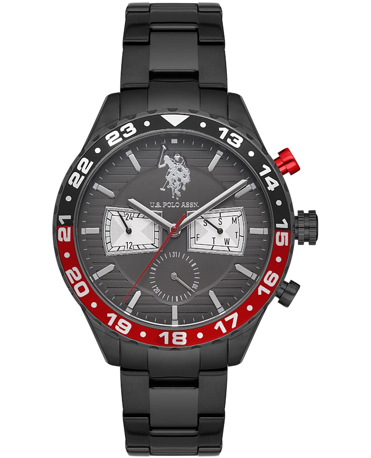 U.S. Polo Assn. U.S. Polo Assn. Crossing USPA1037-05  USPA1037-05 кварцевые мужские часы серый циферблат, браслет нержавеющая сталь с ip-покрытием — вид спереди