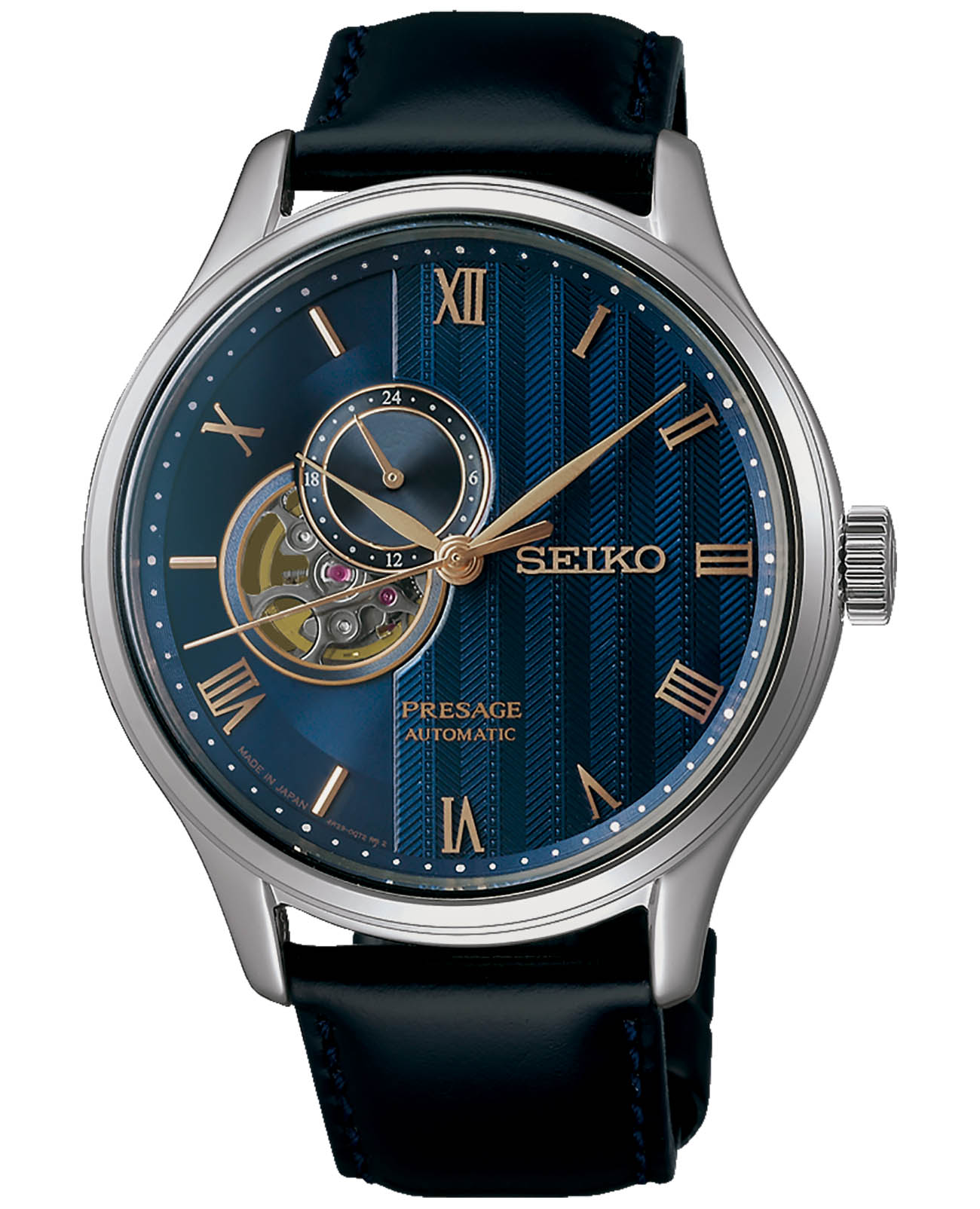 Seiko Seiko Presage SSA421J1  SSA421J1 механические мужские часы синий циферблат, браслет кожаный — вид спереди