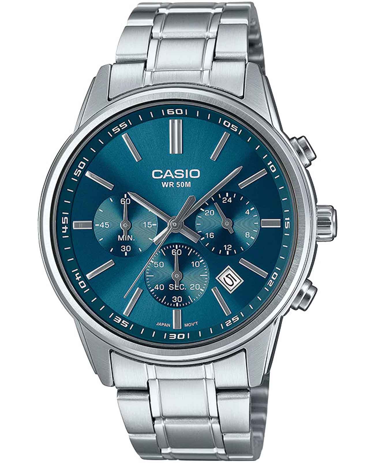 Casio Casio Collection MTP-E515D-2A1VDF (MTP-E515D-2A1)  MTP-E515D-2A1 кварцевые мужские часы синий циферблат, браслет нержавеющая сталь — вид спереди