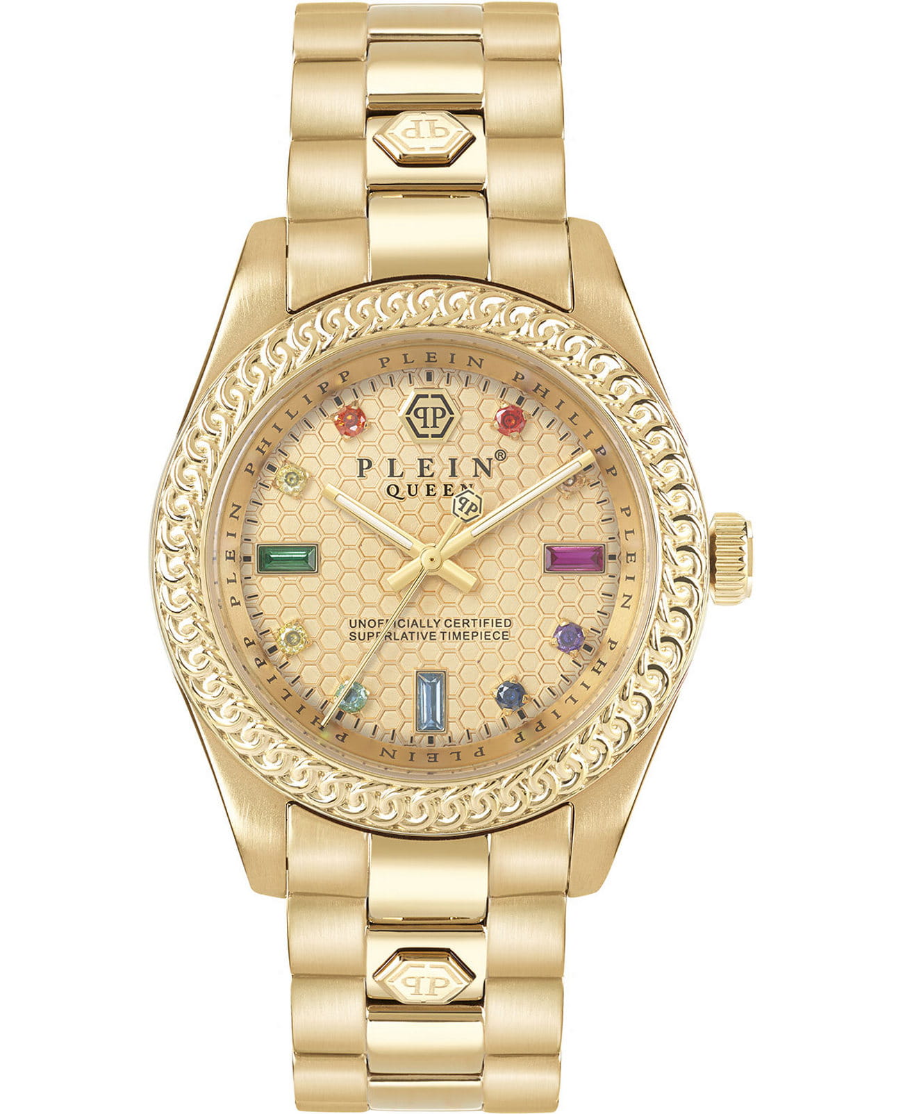 Philipp Plein Philipp Plein Queen PWDAA0721  PWDAA0721 кварцевые женские часы золотой циферблат, браслет нержавеющая сталь — вид спереди