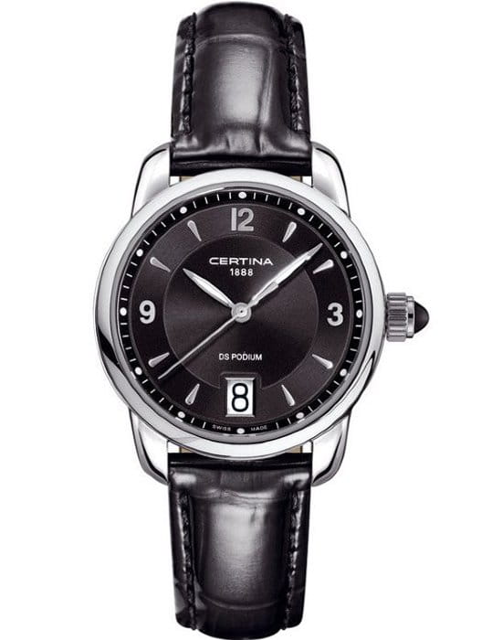 Certina Certina DS Podium Lady 33mm C025.210.16.057.00  C0252101605700 кварцевые женские часы черный циферблат, браслет кожаный — вид спереди