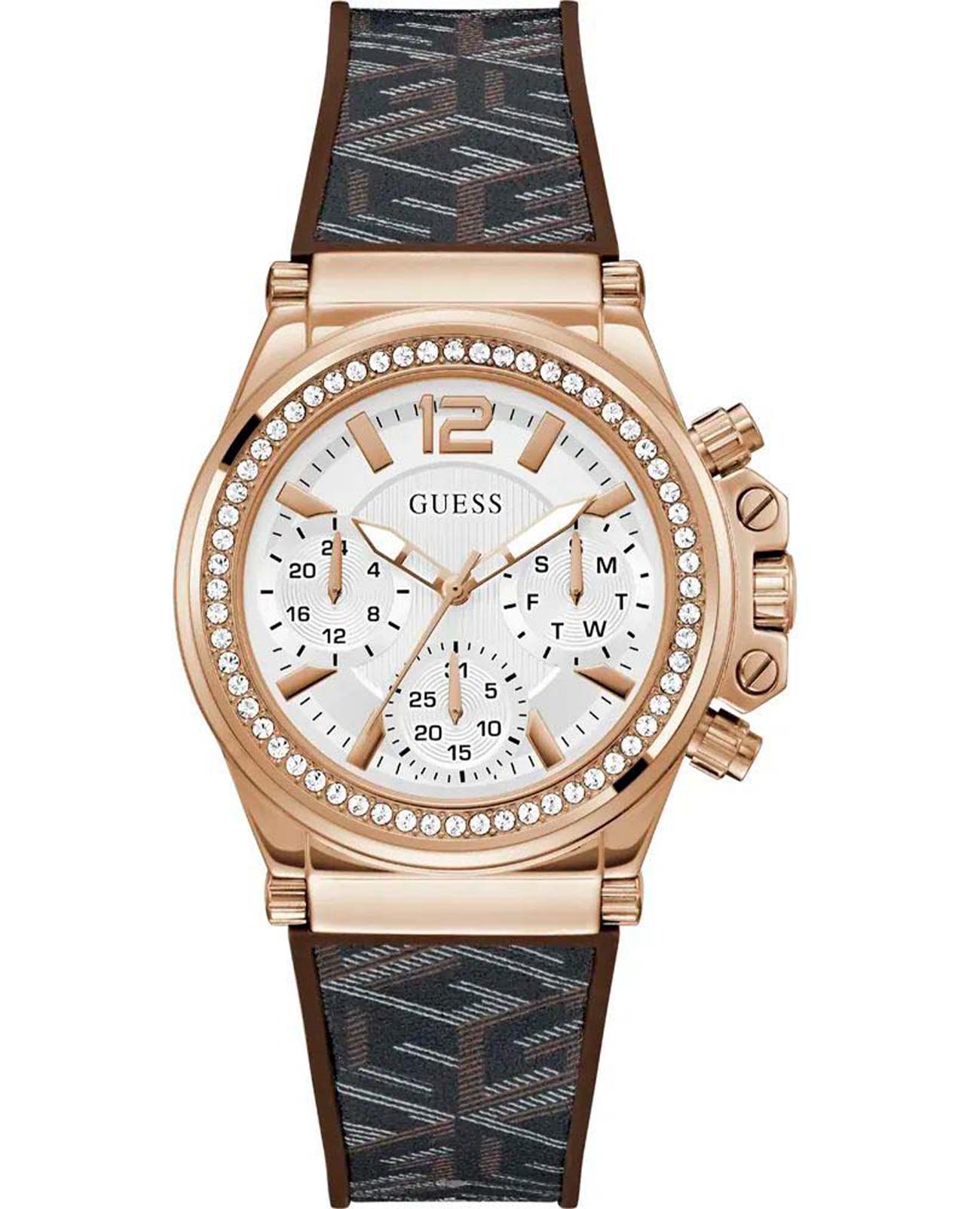 Guess Guess Charisma GW0621L5  GW0621L5 кварцевые женские часы золотой циферблат, браслет силикон — вид спереди