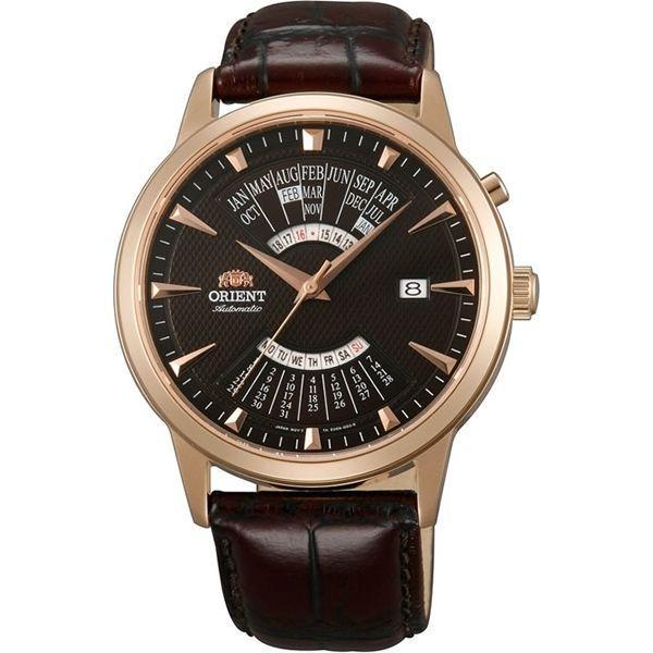 Orient Orient EU0A001T (FEU0A001T)  FEU0A001T механические мужские часы белый циферблат, браслет кожаный — вид спереди