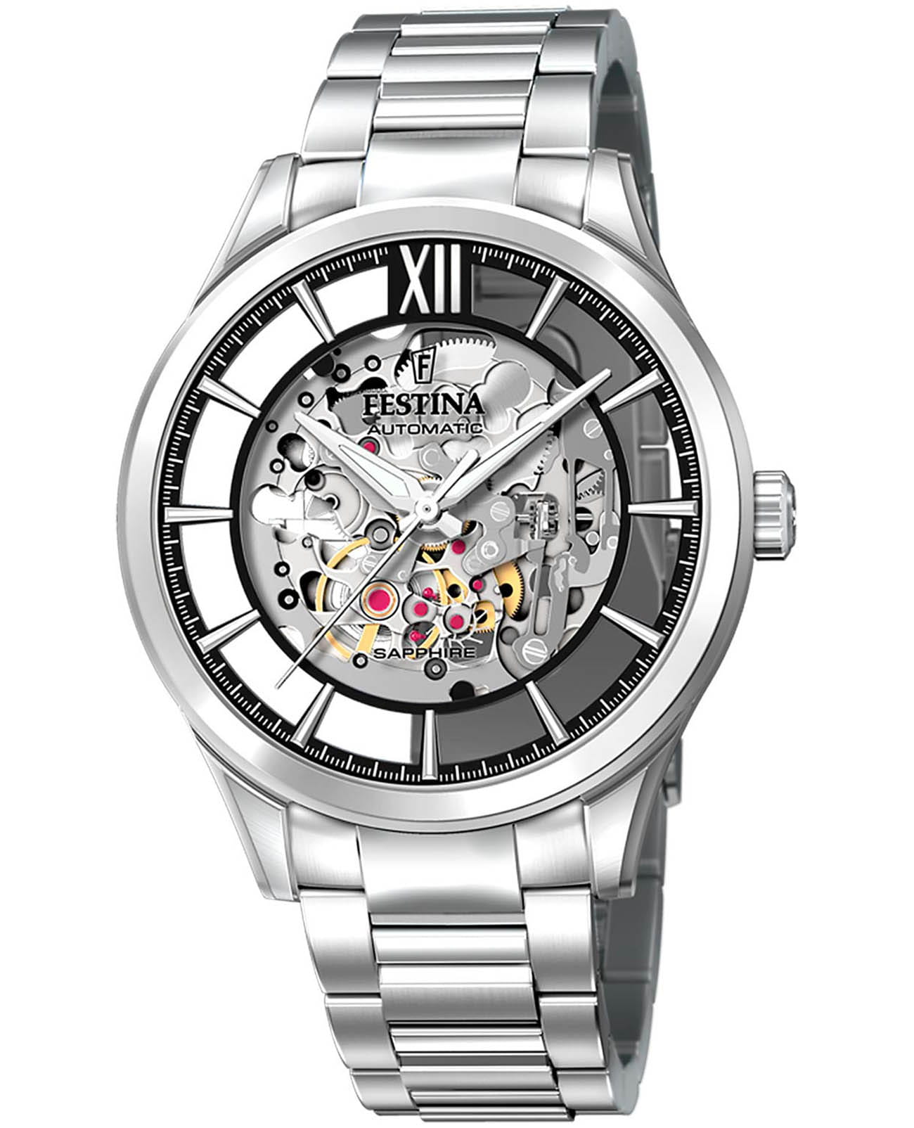 Festina Festina Automatic F20630/4  F20630/4 механические мужские часы черный циферблат, браслет нержавеющая сталь — вид спереди