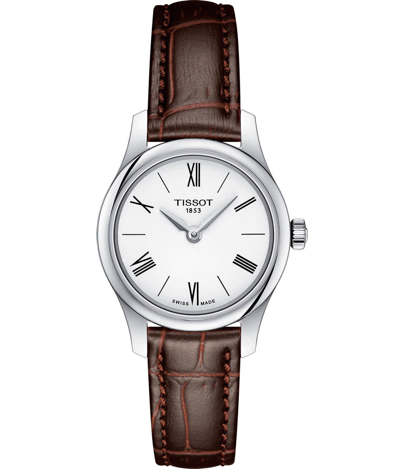 Tissot Tissot Tradition 5.5 Lady T063.009.16.018.00 Tradition T0630091601800 кварцевые женские часы белый циферблат, браслет кожаный — вид спереди