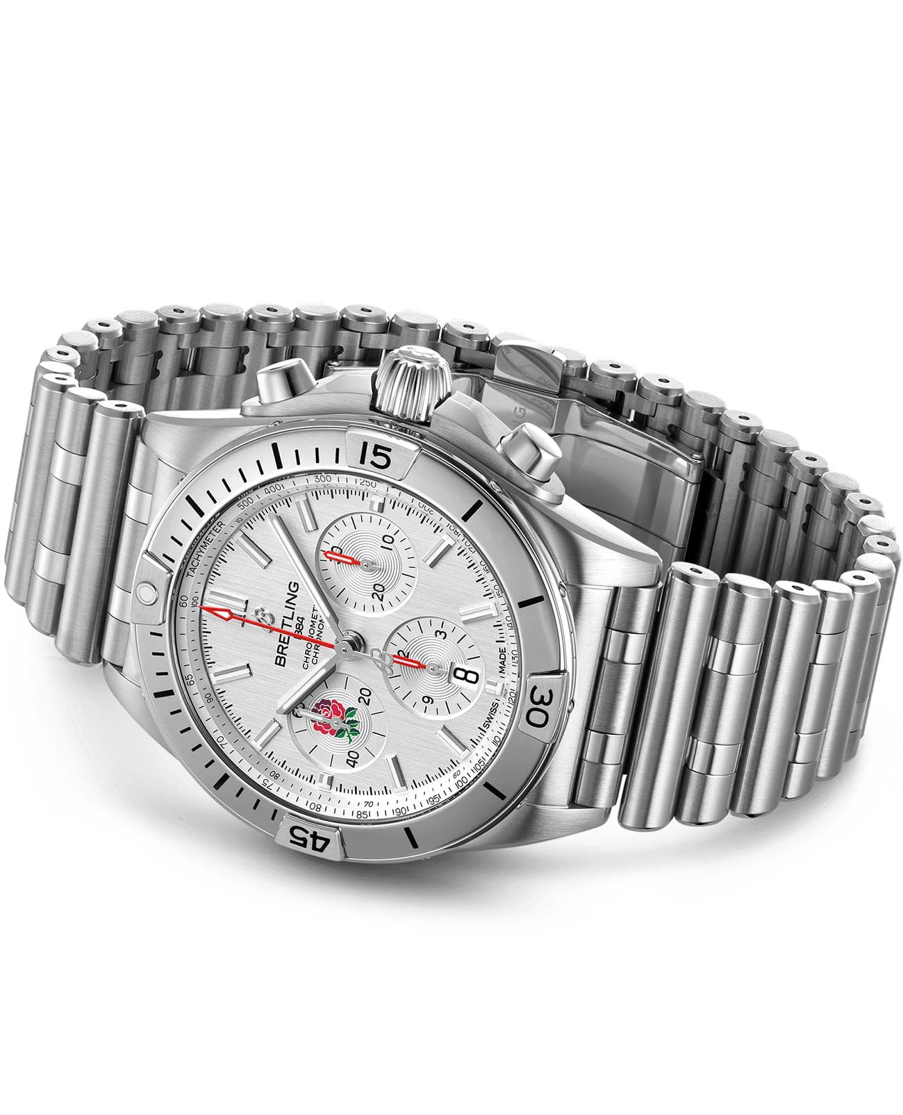 Breitling Breitling Chronomat B01 42 Six Nations England AB0134A71A1A1, chronomat швейцария мужские часы на браслете нержавеющая сталь боковой вид