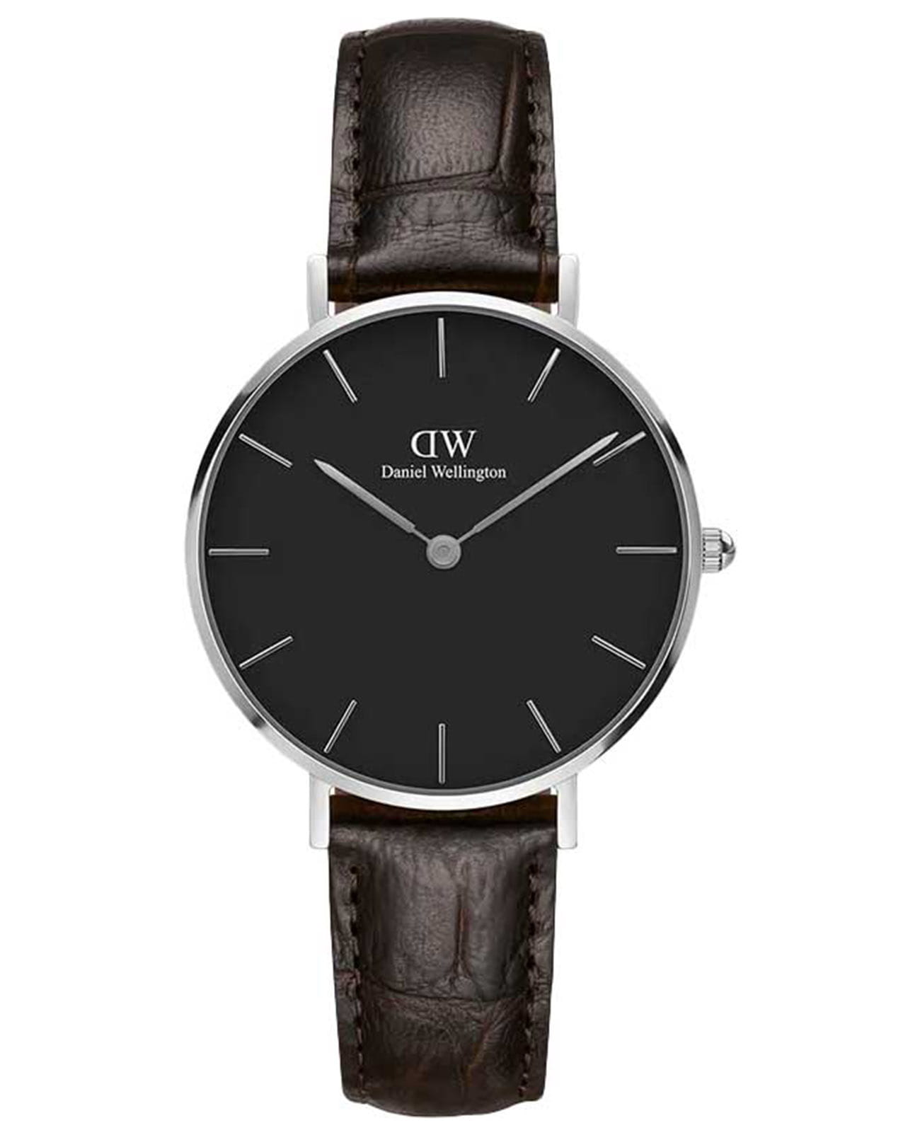Daniel Wellington Daniel Wellington Petite York DW00100182  DW00100182 кварцевые женские часы черный циферблат, браслет кожаный — вид спереди