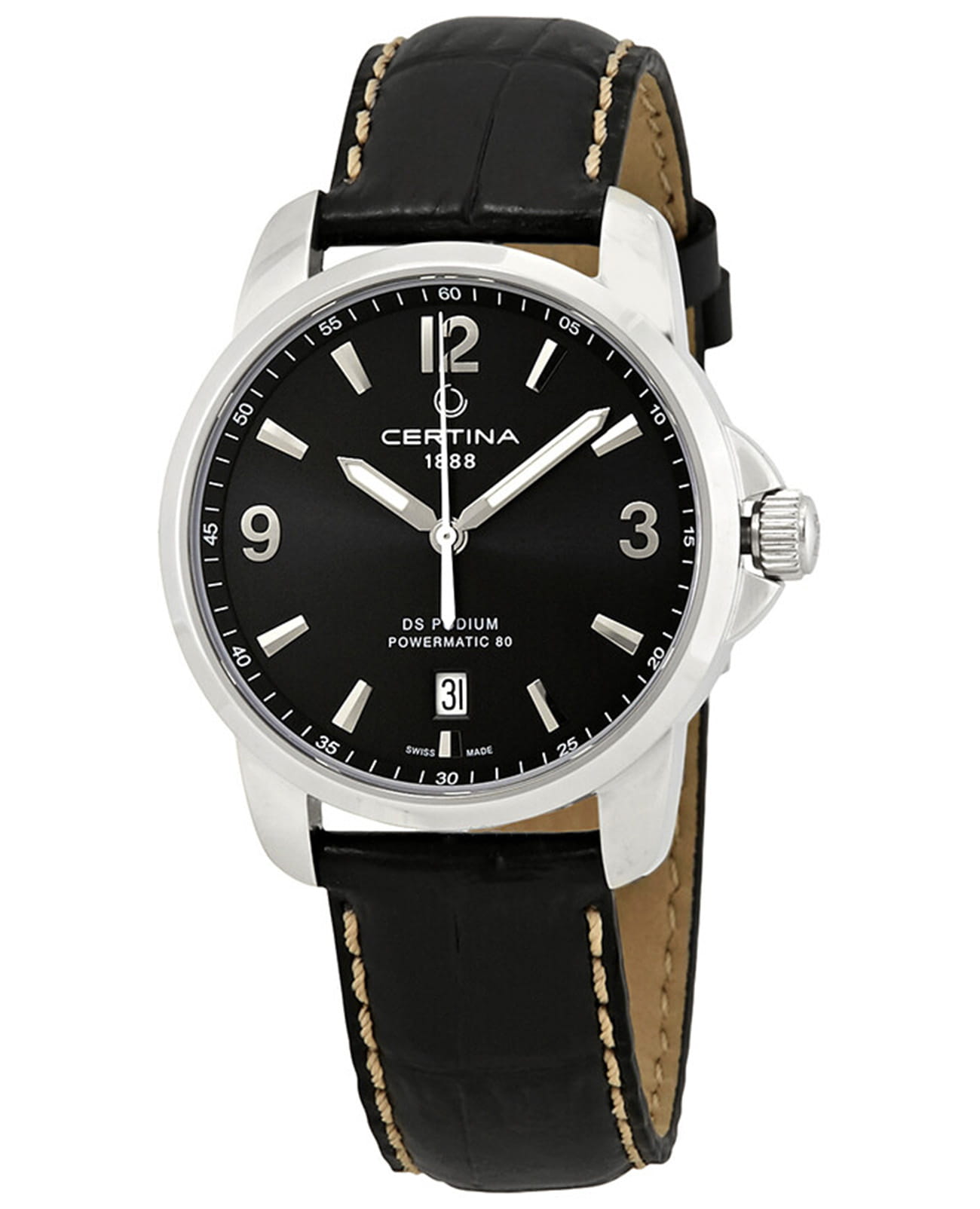 Certina Certina DS Podium C034.407.16.057.00  C0344071605700 кварцевые мужские часы черный циферблат, браслет кожаный — вид спереди