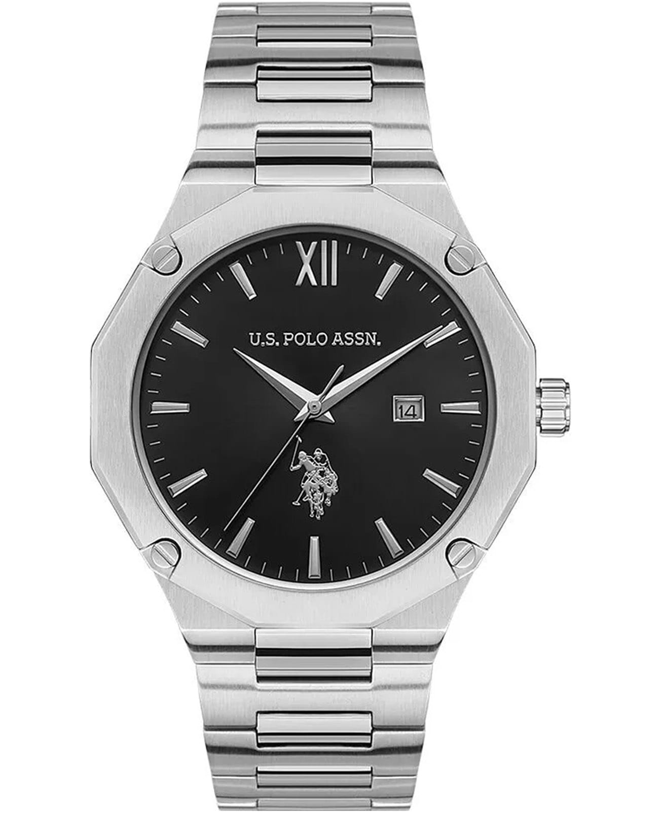 U.S. Polo Assn. U.S. Polo Assn. Fundamental USPA1056-06  USPA1056-06 кварцевые мужские часы черный циферблат, браслет нержавеющая сталь — вид спереди