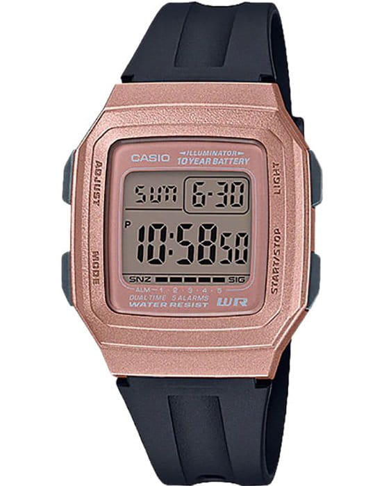 Casio Casio Illuminator F-201WAM-5A  F-201WAM-5A кварцевые женские часы розовый циферблат, браслет пластик — вид спереди