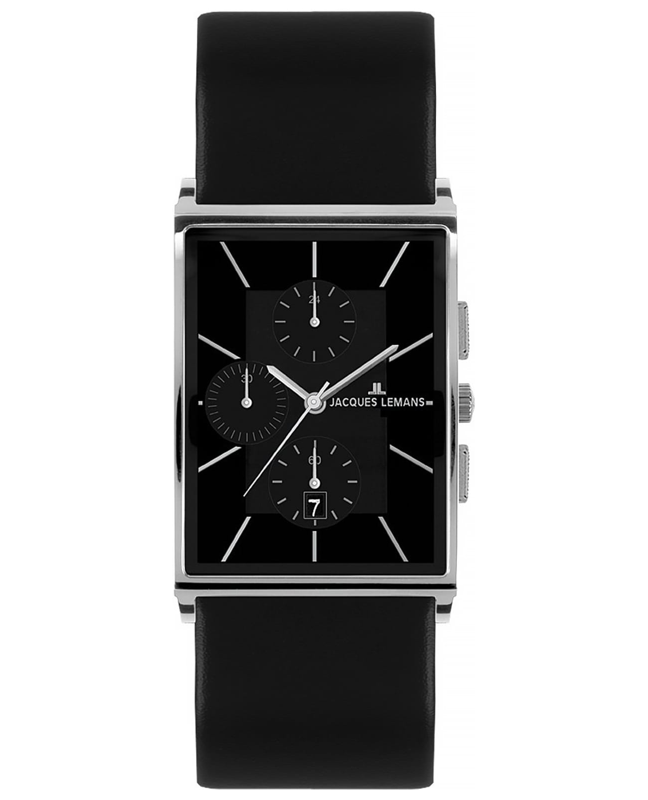 Jacques Lemans Jacques Lemans York 1-1818A  1-1818A кварцевые мужские часы черный циферблат, браслет кожаный — вид спереди