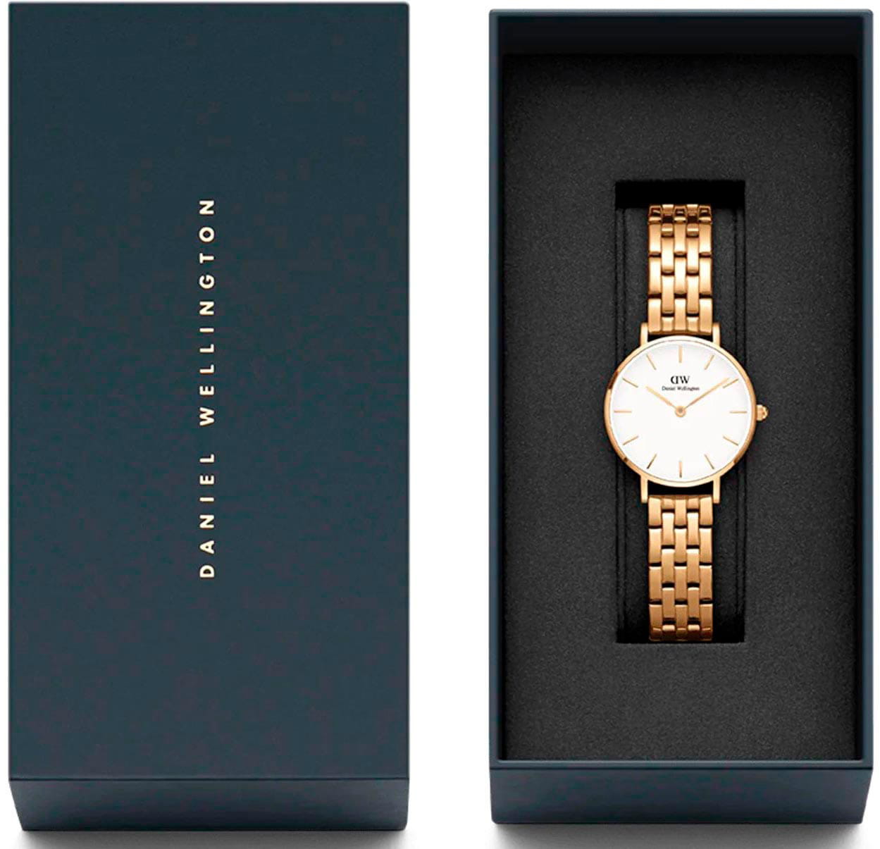 Daniel Wellington Daniel Wellington Petite 5-Link Evergold DW00100614 кварцевые женские часы часы крупный план белый циферблата