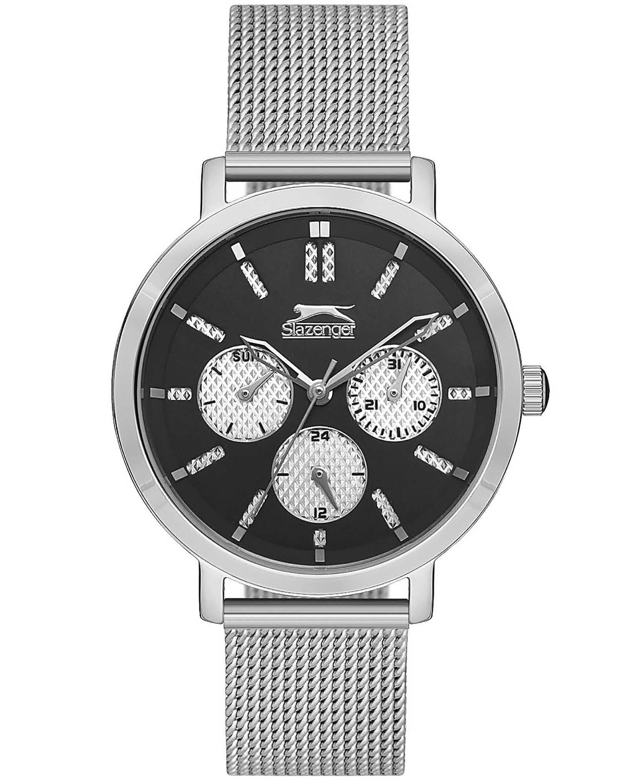Slazenger Slazenger SL.09.6311.4.04  SL.09.6311.4.04 кварцевые мужские часы черный циферблат, браслет суперметалл — вид спереди