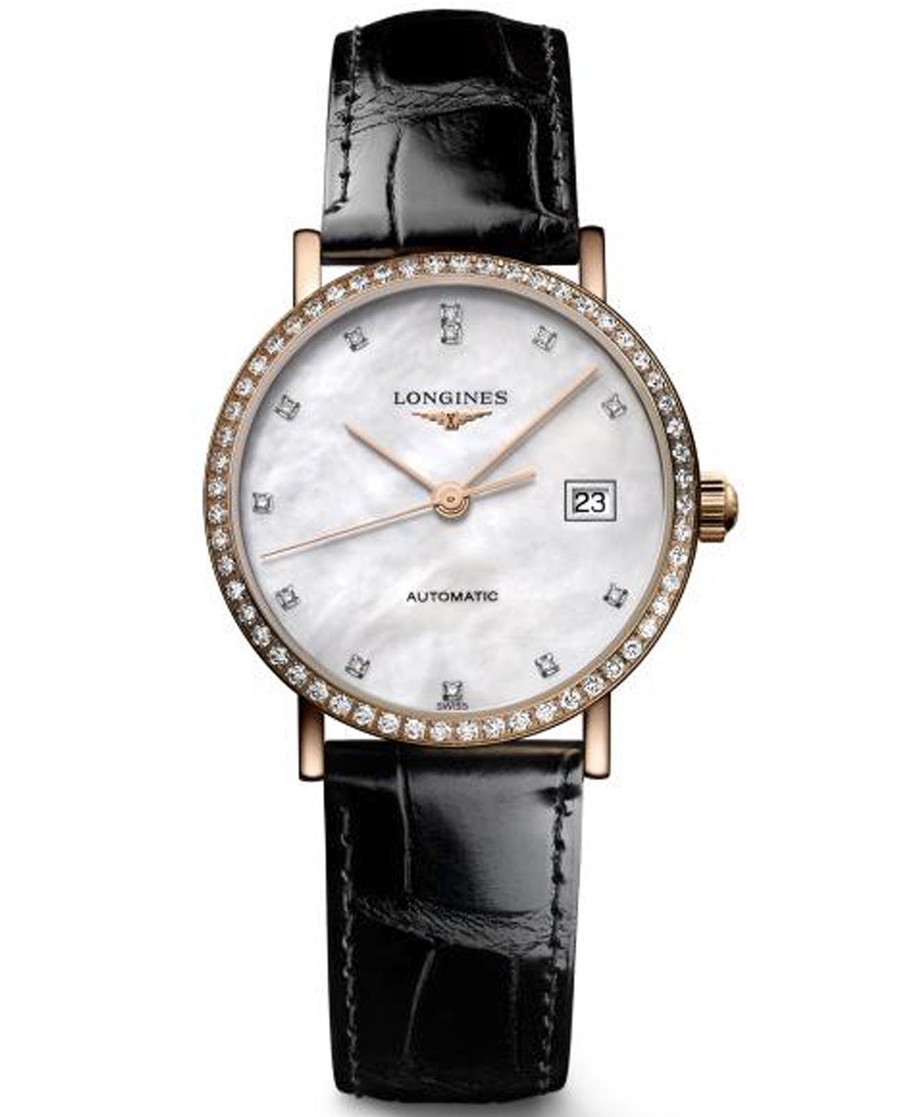 Longines Longines Elegant Collection L4.378.9.87.4  L43789874 механические женские часы серебристый циферблат, браслет кожаный — вид спереди