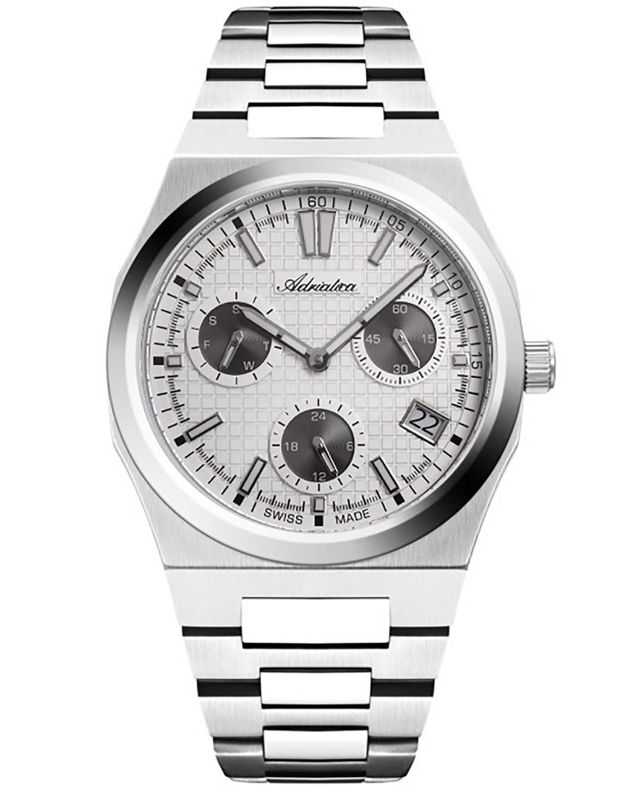 Adriatica Adriatica Multifunction A8326.5113QF  A8326.5113QF кварцевые мужские часы белый циферблат, браслет нержавеющая сталь — вид спереди